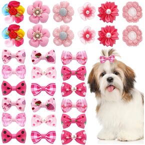 Draupnir 30pcs (15pairs) أقواس شعر الكلب الصغيرة ، أقواس الكلب صغيرة الحجم الكلب مع العصابات المطاطية جرو أقواس جرو ، إكسسوارات شعر الكلب لطيف جرو الكلب أقواس الشعر الصغيرة الإكسسوارات الشعر (الوردي)