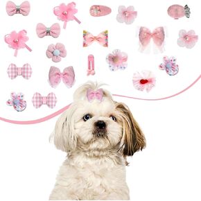 20pcs الكلب الوردي أقواس الشعر لطيف جرو bowknot إكسسوارات الشعر مع العصابات المطاط