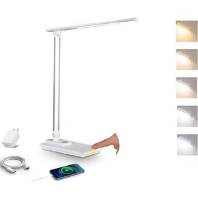 LED Desk Lamp with 5 Color Temperatures | Sliding Stepless Dimming & One-Touch Timer | Foldable & Portable Design for Office/Study/Nail Art | USB Charging & Four-Axis Rotation for Small Desks
