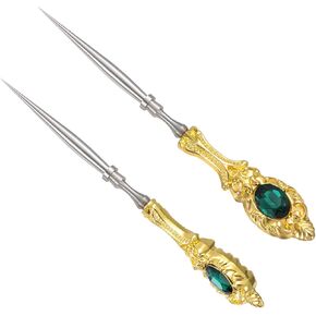 2pcs مجموعة التطريز المعدني AWL ، مقبض منحوت أوروبي خدش AWL ، أداة خياطة حادة للخياطة مع حالات التخزين ، متينة وجلد يخيط مركبة DIY (الذهب الفاتح)