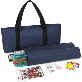 American Mahjong Tile Set, 166 Quality White Tiles, 4 All-in-One Color Rack/Pushers, Mahjong Tile Set with Blue Printed Carrying Bag