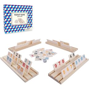 106 مجموعة من البلاط Rummy مع 4 حاملي من البلاط المزدوج - حجم سفر مدمج ، لعبة رومي كلاسيكية للبالغين ، الأطفال والعائلة - 2-4 لاعبين - مثالي للحفلات والسفر والليلة العائلية