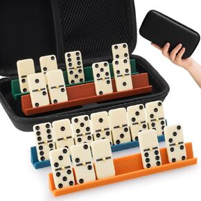 Double 6 Dominos مجموعة للبالغين مع 28 Tiles 1.6x0.8x0.2 بوصة و 4 رفوف السيليكون دومينو