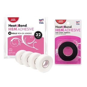 Heatnbond 4 لفات HEM TAPE لاصق من الحديد ، الوزن الفائق ، 32 ياردة (3/4 بوصة × 8 ياردة لكل منهما) ، أبيض 1 لفة من الحديد ، الوزن الفائق ، 3/4 بوصة × 8 ياردات ، أسود