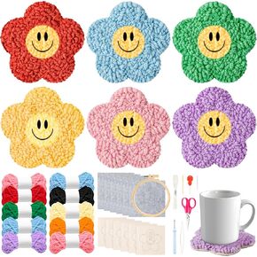 Erguanfoiun 6set Game Ghost Punch Needle Coaster Kit - Easy Diy Punch Needle Embroidery للمبتدئين ، Game Pattern Rug Tufting Love Love Fabric Hoop Yarn Tool Tool ، Art Craft Supplies Gift