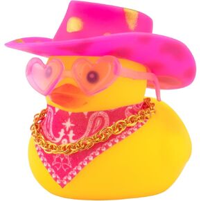 Wonuu Dashboard Discorations Decorations Pink Cowboy Hat Ducks Rubber Rubber ، Rubber Ducky لزخرفة السيارة بطة لطيفة مع قبعة ، نظارات ، قلادة ، وشاح ، أبيض