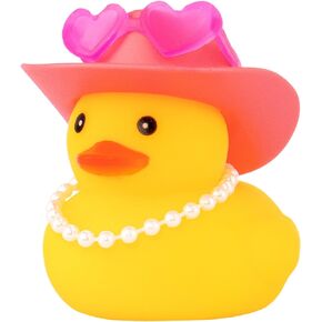 wonuu Car Dashboard Pink Cowboy Hat Rubber Ducks, Decorations Duck for Office Desk Ornament Accessories with Hat, Heart Glasses, Pearl, White
