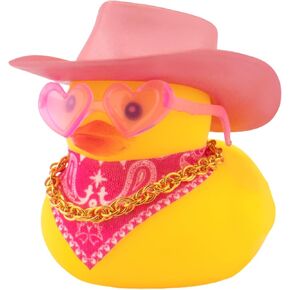 wonuu Car Dashboard Decorations Pink Cowboy Hat Rubber Ducks, Rubber Ducky for Car Ornament Cute Duck with Hat, Glasses, Necklace, Scarf, White in Saudi Arabia