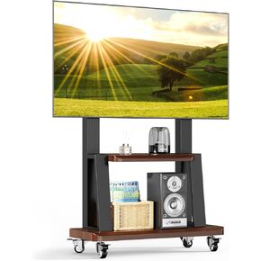 Mobile TV Cart,Rolling TVs Cart on Wheels with Steel Shelf, Height Adjustable Heavy-Duty Portable Floor Stand Base for 32-75 Inch Flat/Curved Led/LCD/OLED Smartboard Movable Holds up to 110lbs (Black)