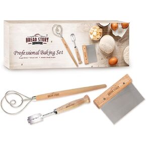 Bread Story Danish Whisk Dough Lame Slashing Tool And Wooden Scraper Tool Used for Pastry Baking Sourdough Starter Kit Set of 3