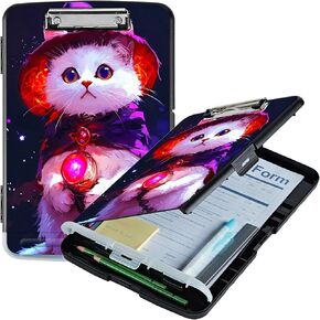 Purple White Cat A4 Clipboard with Storage Pen Holder, Clipboards Organizer Nursing Clipboard Foldable File Folder Plastic Clipboard Folio Clip Board for Office Students Classroom Doctor