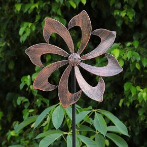 Starryfill Garden Wind Spinner Dericored Outdoor Metal Decoration ، Blade Single Easy Totate مع بناء حصة النحت العمودي لـ Patio Lawn & Garden (بلون النحاس)