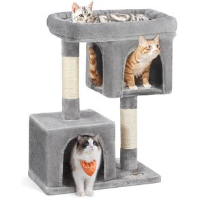 Feandrea Cat Tree, 33.1-Inch Cat Tower, L, Cat Condo for Large Cats up to 16 lb, Large Cat Perch, 2 Cat Caves, Scratching Post, Light Gray UPCT61W