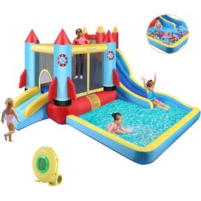 Dreamvan Kids Bounce House مع المنازل المنفخ المنفخ المنفث جدار تسلق الشريحة وحيرة الكرة/حمام السباحة منزل نطاط كبير كذاب القفز الصاروخ القفز في الهواء الطلق/داخلي ، تتراوح أعمارهم بين 3-12 سنة