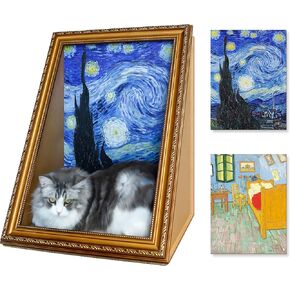 Cat Living in Painting Painting-زيت زيت على الوجهين ، منزل Cat مع خدش عتيقة صورة فنية إطار من الورق المقوى من الورق المقوى البيت سرير السرير الأريكة كهف الإبداع ديكور المنزل الإبداعي