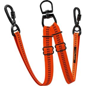 Double Dog Leash – Adjustable Length Long Leash for Dog Training – Dual Reflective Dog Leash with Non-Tangle Design – Heavy Duty Nylon and Metal Buckles – Ideal (Orange, Large)