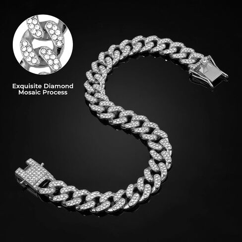 Silver Dog Chail Diamond Twilar Calking Stain Stain مع مشبك آمن ، إكسسوارات مجوهرات ذوي الياقات البيضاء الكوبية للكلاب الصغيرة المتوسطة الكبيرة ، متوفرة في هدية الحيوانات الأليفة (الفضة ، 16 بوصة) in Kuwait