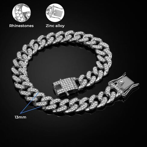 Silver Dog Chail Diamond Twilar Calking Stain Stain مع مشبك آمن ، إكسسوارات مجوهرات ذوي الياقات البيضاء الكوبية للكلاب الصغيرة المتوسطة الكبيرة ، متوفرة في هدية الحيوانات الأليفة (الفضة ، 16 بوصة) in Kuwait
