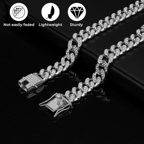 Silver Dog Chail Diamond Twilar Calking Stain Stain مع مشبك آمن ، إكسسوارات مجوهرات ذوي الياقات البيضاء الكوبية للكلاب الصغيرة المتوسطة الكبيرة ، متوفرة في هدية الحيوانات الأليفة (الفضة ، 16 بوصة) in Kuwait