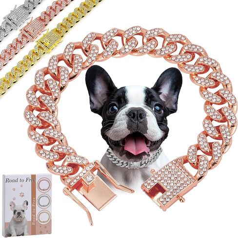 Silver Dog Chail Diamond Twilar Calking Stain Stain مع مشبك آمن ، إكسسوارات مجوهرات ذوي الياقات البيضاء الكوبية للكلاب الصغيرة المتوسطة الكبيرة ، متوفرة في هدية الحيوانات الأليفة (الفضة ، 16 بوصة) in Kuwait