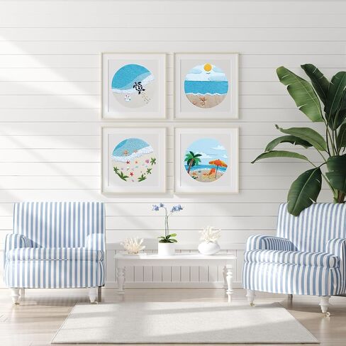 ElasignShopo 4 Set Ocean Embroidery Kit for Beginners Adults Embroidery Starter Kit Ocean Beach Patterns Hand Crewel Embroidery Kit Cross Stitch Kits Includes Instruction 2 Hoops Color Threads Needles in Kuwait