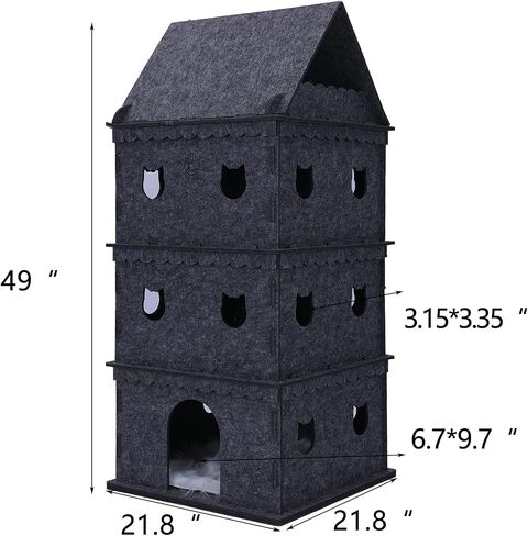 3-Storey Cat House for Indoor Cat Condos,Pet Cat Bed Hideaway Strong Castle for Multiple & Large Cats (3-Storey, 21.8''×21.8''×37'') in Saudi Arabia