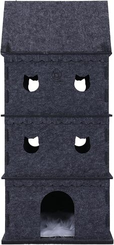 3-Storey Cat House for Indoor Cat Condos,Pet Cat Bed Hideaway Strong Castle for Multiple & Large Cats (3-Storey, 21.8''×21.8''×37'') in Saudi Arabia