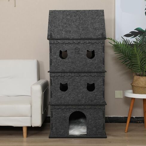 3-Storey Cat House for Indoor Cat Condos,Pet Cat Bed Hideaway Strong Castle for Multiple & Large Cats (3-Storey, 21.8''×21.8''×37'') in Saudi Arabia