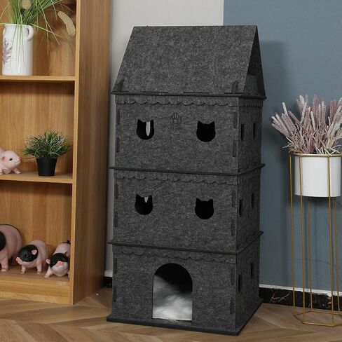 3-Storey Cat House for Indoor Cat Condos,Pet Cat Bed Hideaway Strong Castle for Multiple & Large Cats (3-Storey, 21.8''×21.8''×37'') in Saudi Arabia