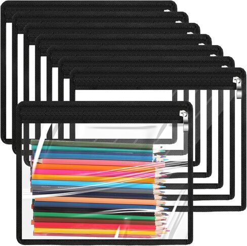 Outus 8 PCS Clear Zipper Pouches Pencil Pounces PVC Pouch Makeup Pouch Glomed Volder Multi Disport Pouch Document File Fister ، Foster Supplies (Black Deving ، 15.3 × 10.8 inch) in Saudi Arabia
