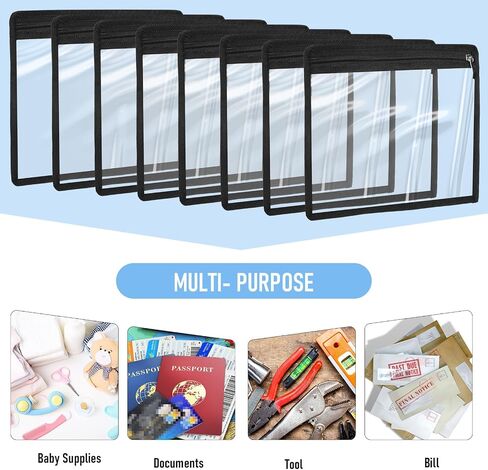 Outus 8 PCS Clear Zipper Pouches Pencil Pounces PVC Pouch Makeup Pouch Glomed Volder Multi Disport Pouch Document File Fister ، Foster Supplies (Black Deving ، 15.3 × 10.8 inch) in Saudi Arabia