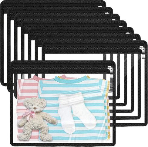 Outus 8 Pcs Clear Zipper Pouches Pencil Pouches PVC Makeup Pouch Envelopes Folder Storage Multi purpose Pouch Document File Organization Bags, Office Supplies (Black Edging,15.3 x 10.8 Inch) in Saudi Arabia
