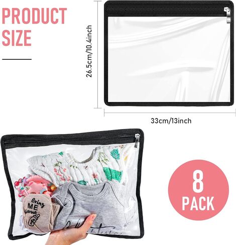 Outus 8 Pcs Clear Zipper Pouches Pencil Pouches PVC Makeup Pouch Envelopes Folder Storage Multi purpose Pouch Document File Organization Bags, Office Supplies (Black Edging,15.3 x 10.8 Inch) in Saudi Arabia