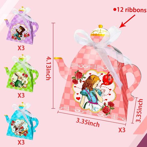 LaVenty 12 PCS Alice Party Supplies Tea Party Favor Bags Alice Party Favor Boxes Tea Party Supplies Treat Bags in Saudi Arabia