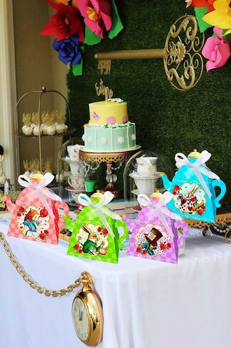 LaVenty 12 PCS Alice Party Supplies Tea Party Favor Bags Alice Party Favor Boxes Tea Party Supplies Treat Bags in Saudi Arabia