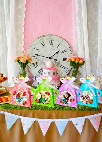 LaVenty 12 PCS Alice Party Supplies Tea Party Favor Bags Alice Party Favor Boxes Tea Party Supplies Treat Bags in Saudi Arabia