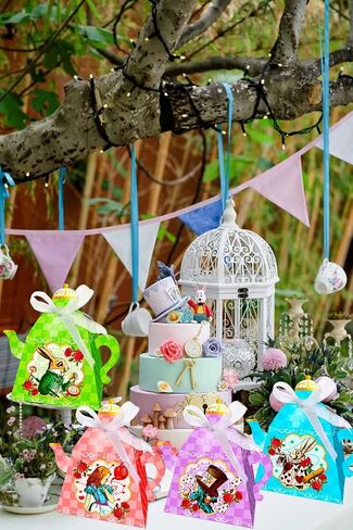 LaVenty 12 PCS Alice Party Supplies Tea Party Favor Bags Alice Party Favor Boxes Tea Party Supplies Treat Bags in Saudi Arabia