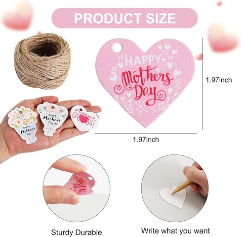 BEISHIDA 100PCS Mother's Day Gift Tags, 4 Patterns Happy Mother's Day Hanging Labels, Bulk Gift Paper Tags with Strings, Heart Floral Shaped Best Mom Labels for Bags,Candy Bags,DIY Crafts Party in Kuwait