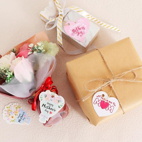 BEISHIDA 100PCS Mother's Day Gift Tags, 4 Patterns Happy Mother's Day Hanging Labels, Bulk Gift Paper Tags with Strings, Heart Floral Shaped Best Mom Labels for Bags,Candy Bags,DIY Crafts Party in Kuwait