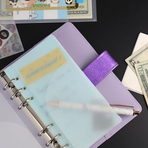 NatsumeBasics 10 A6 Binder Pockets Mass Class Occants zipless Pink 2 Layer Pockets For 6 Rings Binder Binder Organizer (Pink) in Kuwait