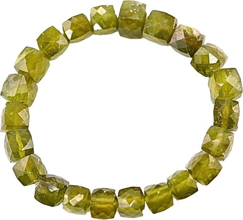 Green Garnet Bracelet for Women - Green Garnet Crystals and Healing Stones womens Bracelet - Cube Shape Beaded Bracelets - Stretchy Bracelets for Chakra Protection, Meditation and Healing in Saudi Arabia