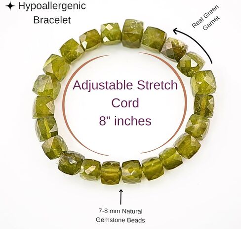 Green Garnet Bracelet for Women - Green Garnet Crystals and Healing Stones womens Bracelet - Cube Shape Beaded Bracelets - Stretchy Bracelets for Chakra Protection, Meditation and Healing in Saudi Arabia