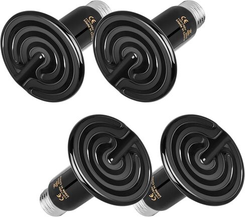 Simple Deluxe 50W Ceramic Heat Emitters, Pack of 4 Reptile Heat Lamp Bulbs for Amphibian Pet & Incubating Chicken (Black, 50 Watts) in Saudi Arabia