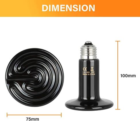 Simple Deluxe 50W Ceramic Heat Emitters, Pack of 4 Reptile Heat Lamp Bulbs for Amphibian Pet & Incubating Chicken (Black, 50 Watts) in Saudi Arabia