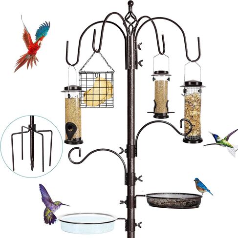 Bird Feeding Station Kit, 87 Inches Bird Feeder Pole for Outside, Premium Feeder Stand Hanging Kit with Water Bowl, Mesh Tray and Metal Suet for Attracting Wild Birds in Saudi Arabia