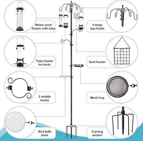 Bird Feeding Station Kit, 87 Inches Bird Feeder Pole for Outside, Premium Feeder Stand Hanging Kit with Water Bowl, Mesh Tray and Metal Suet for Attracting Wild Birds in Saudi Arabia