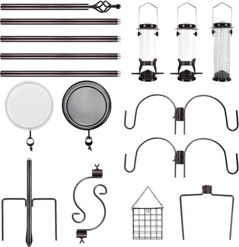 Bird Feeding Station Kit, 87 Inches Bird Feeder Pole for Outside, Premium Feeder Stand Hanging Kit with Water Bowl, Mesh Tray and Metal Suet for Attracting Wild Birds in Saudi Arabia