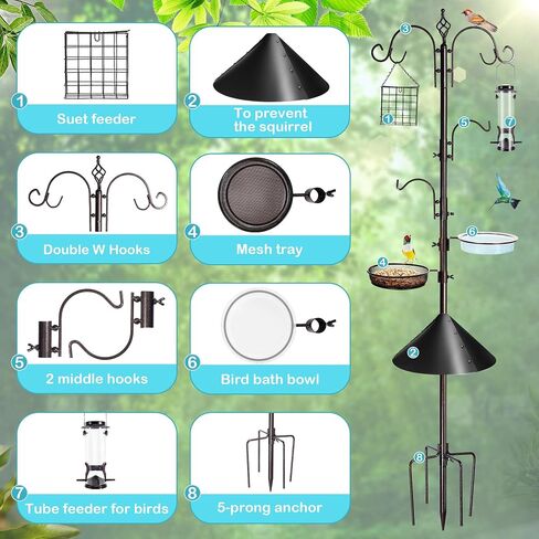 Bird Feeding Station Kit, 87 Inches Bird Feeder Pole for Outside, Premium Feeder Stand Hanging Kit with Water Bowl, Mesh Tray and Metal Suet for Attracting Wild Birds in Saudi Arabia