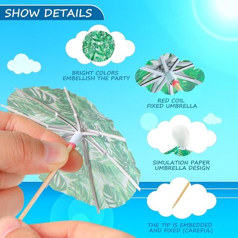 150 Pieces Drink Umbrellas Cocktail Picks Parasol Cocktail Umbrellas Sticks with Wood Toothpicks for Summer Hawaiian Cupcake Toppers Umbrella Handmade Sticks Party Decor (Circular Stripes Style) in Saudi Arabia