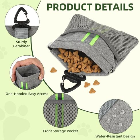 Dog Treat Pouch, Portable Pet Training Treat Bag, Canvas Hand Free Dog Walking Bag with Carabiner, Self-Closing Pet Feed Snack Reward Pocket, for Pet Walking, Travel or Outdoor Use (Grey) in Saudi Arabia